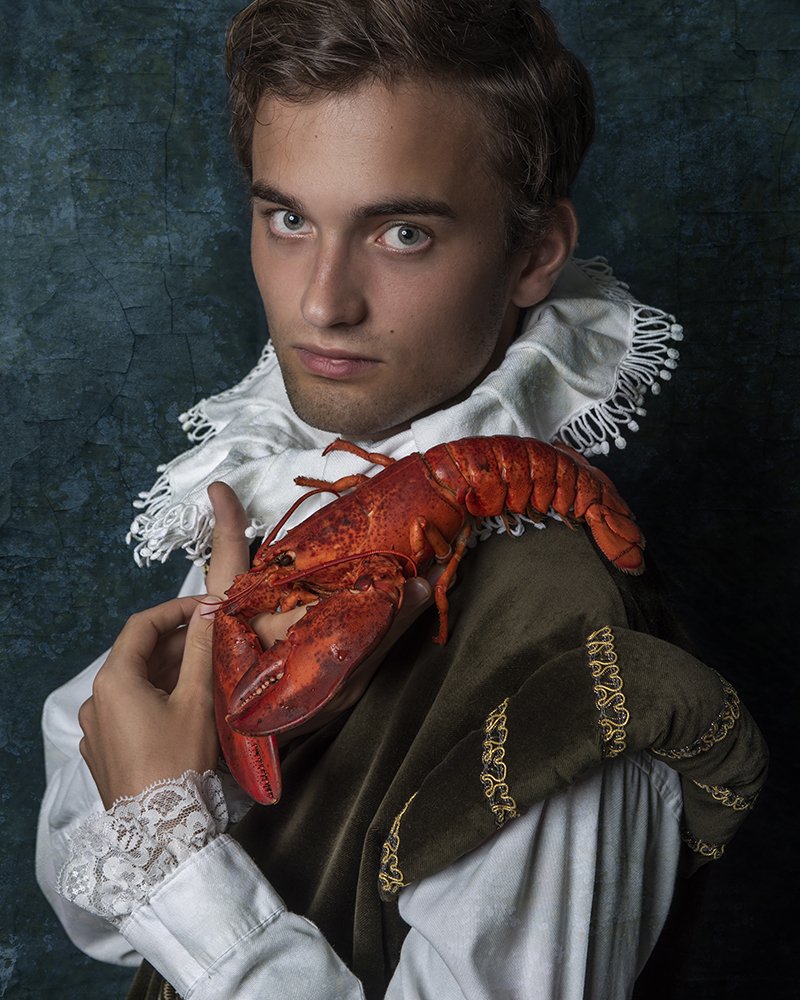 Young man with lobster