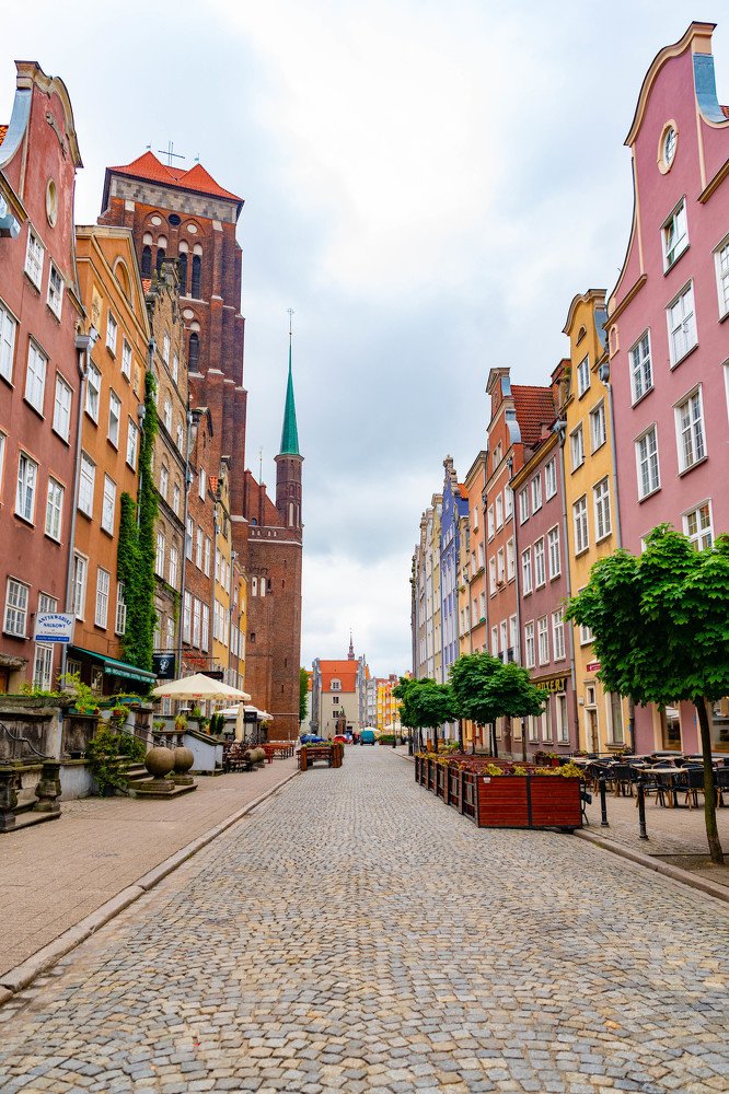 The view of Main tourist street of Gdansk, Poland, June 2019