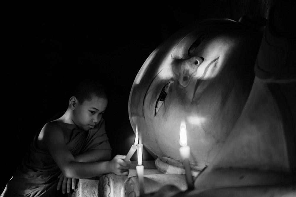 A novice praying in Bagan