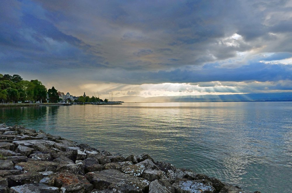Evian under clouds