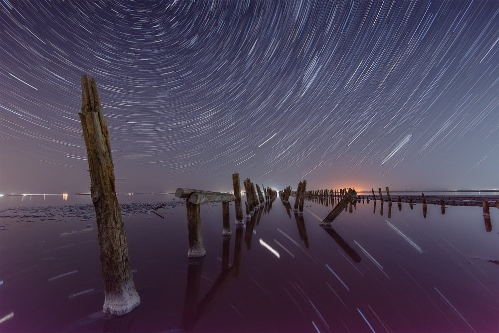 Star tracks on salt lake