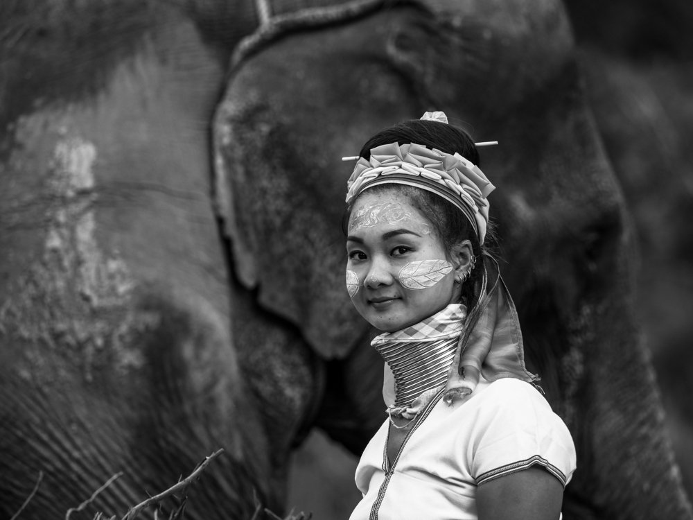 Lady and elephant