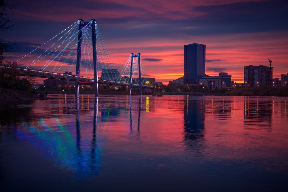 Вид на ночной Красноярск