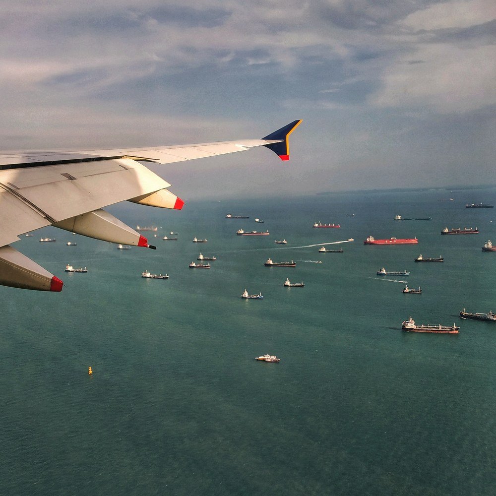 Airscape-panoramic aerial view of ships