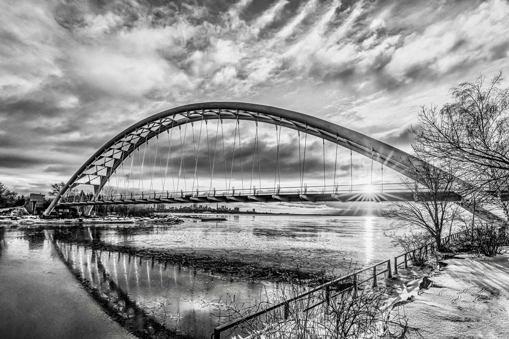 Winter sunrise through the bridge