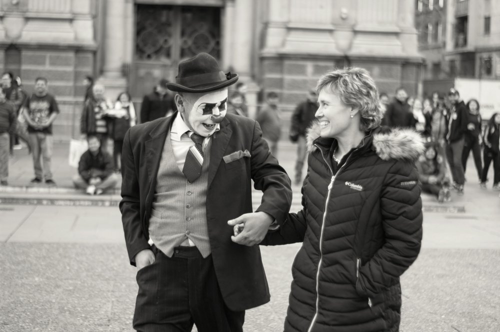 Street pampering, urban art, Plaza de Armas, Santiago, Chile.