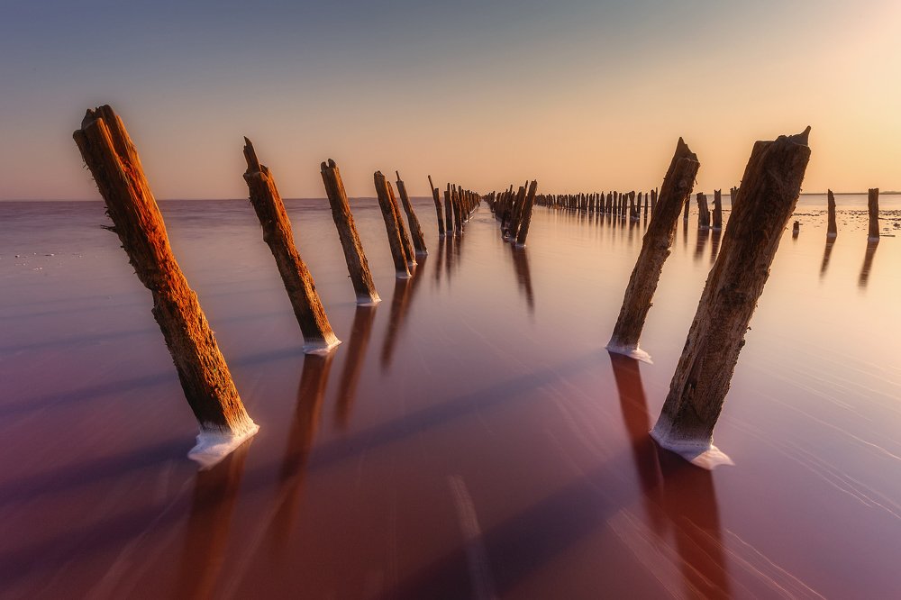 Розовое озеро на рассвете