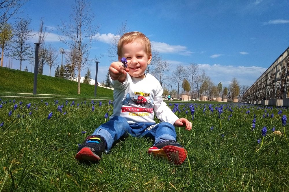 Сыночек дарит маме цветочек