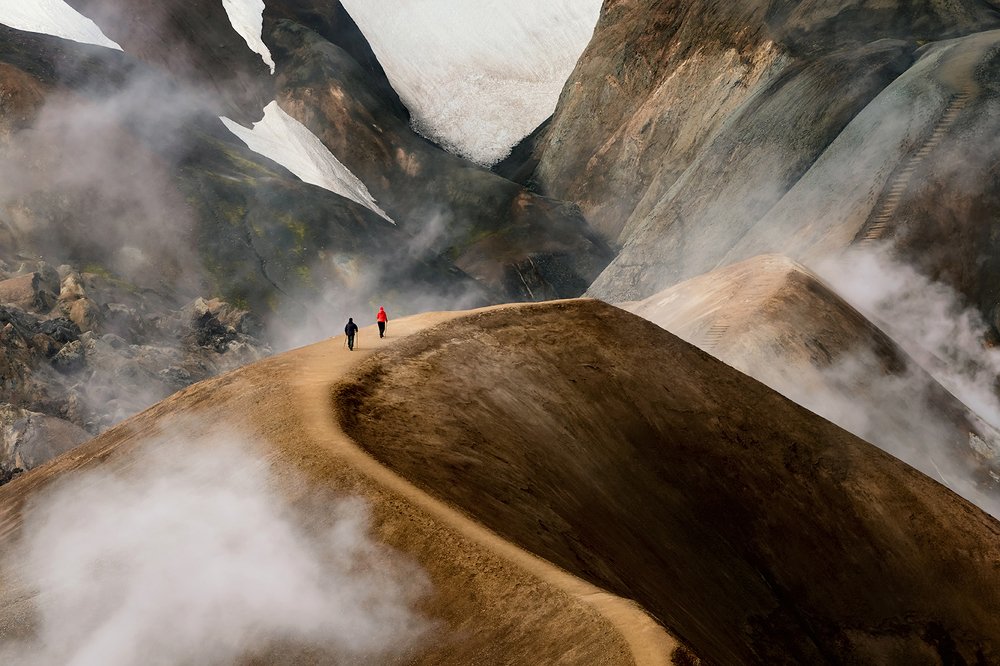 Hikers on a path in Kerlingafjöll