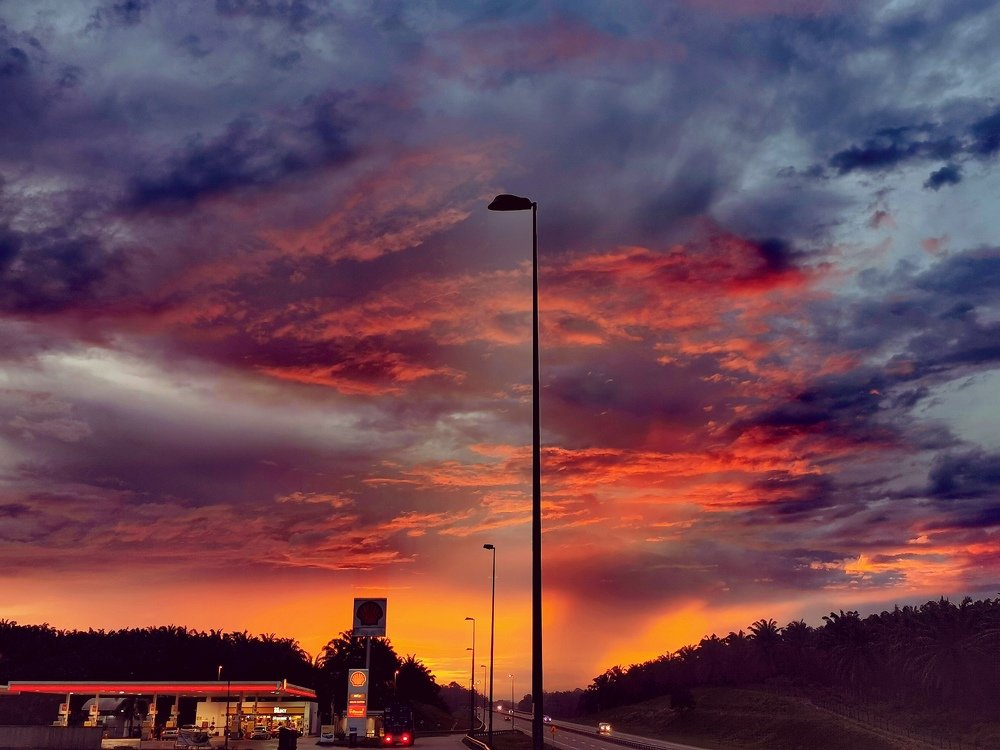 Sunset in the highway