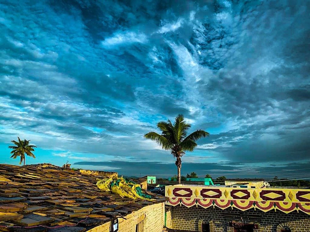 Colourful sky in an Indian village