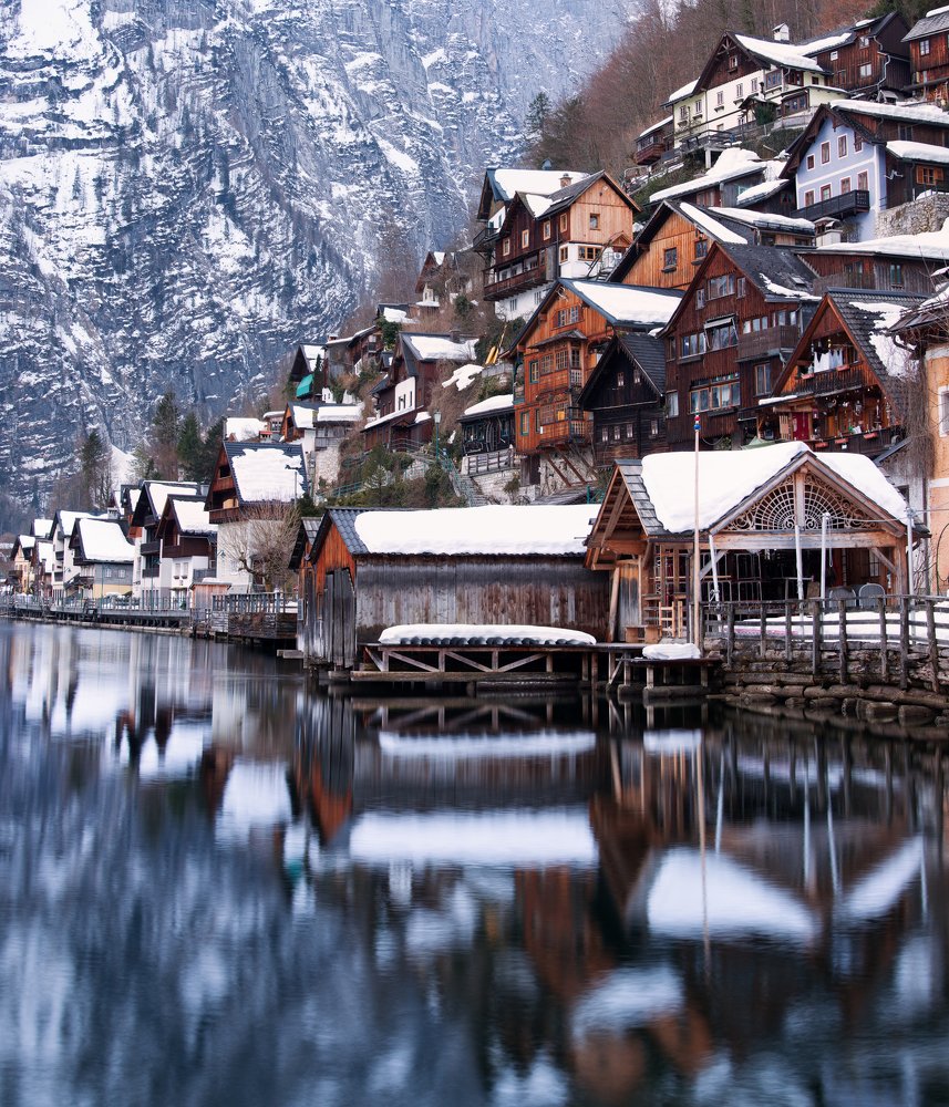 Морозное утро в городке Гальштат, Австрия
