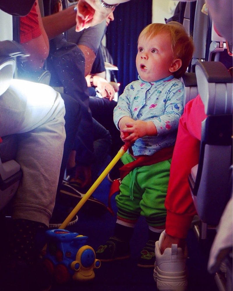 A little boy in the aircraft