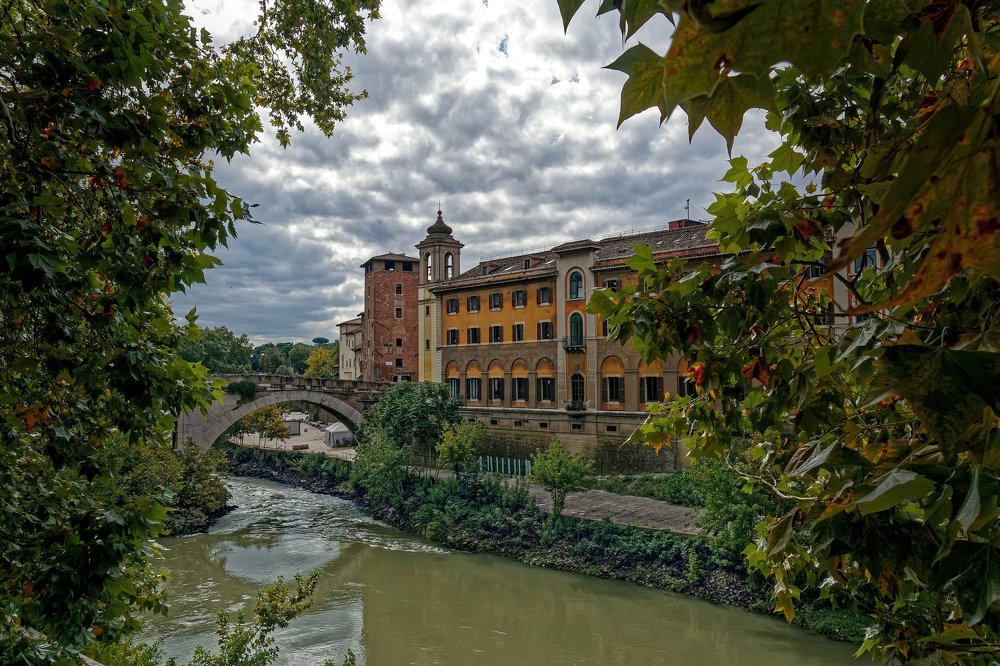 View at Tiber Island and Ponte Fabricio. Rome. Italy.