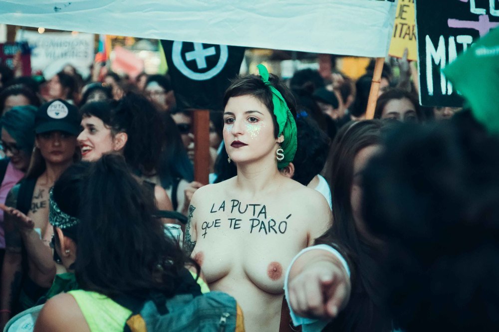 Manisfetsnate Girl manifesting in feminist march in buenos aires