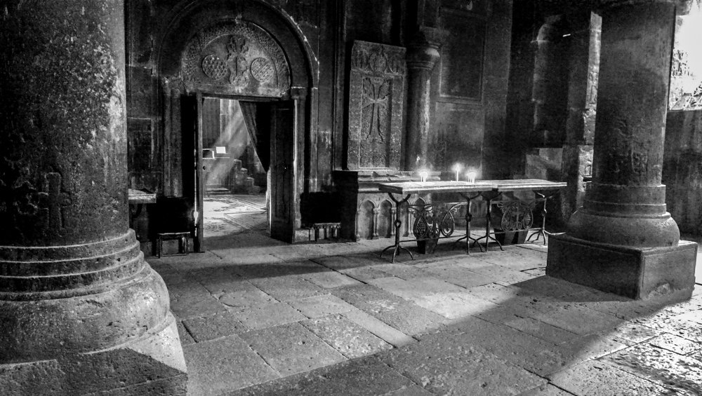 Shadow inside church in Armenia