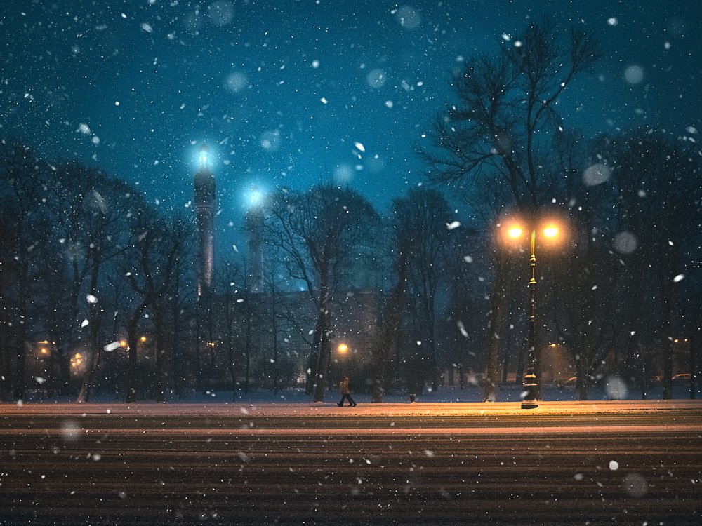 Санкт-Петербург. Ночная прогулка на фоне Соборной мечети.