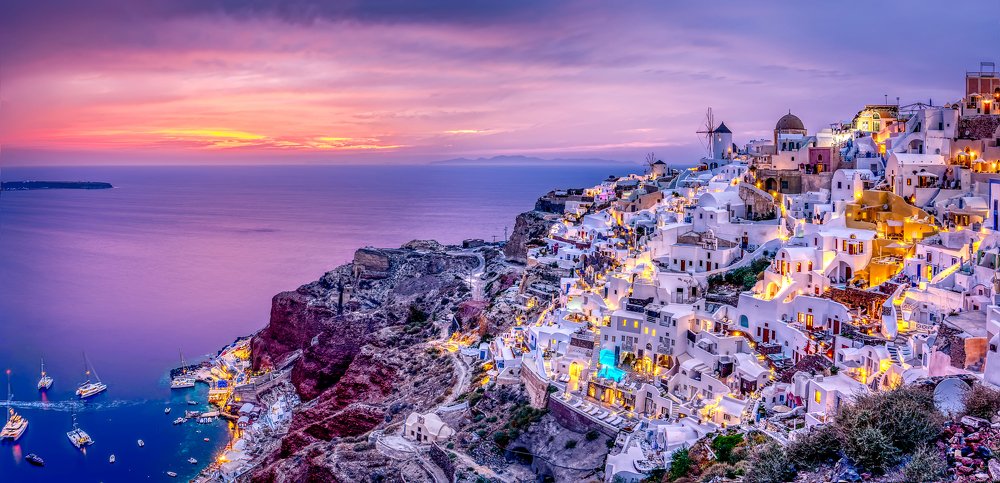 Santorini island after sunset.