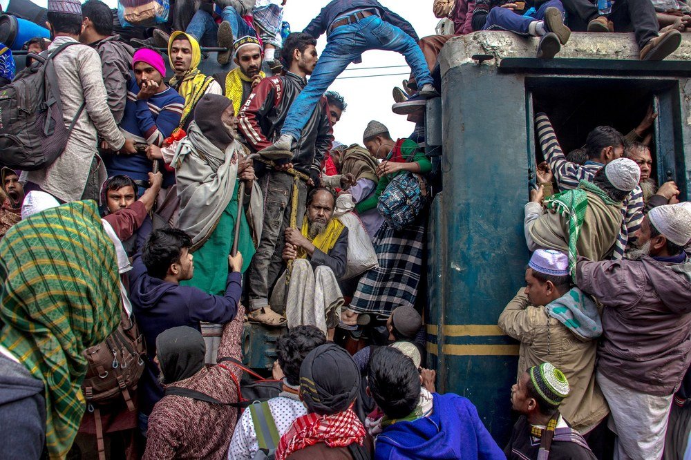 Massive gathering in train