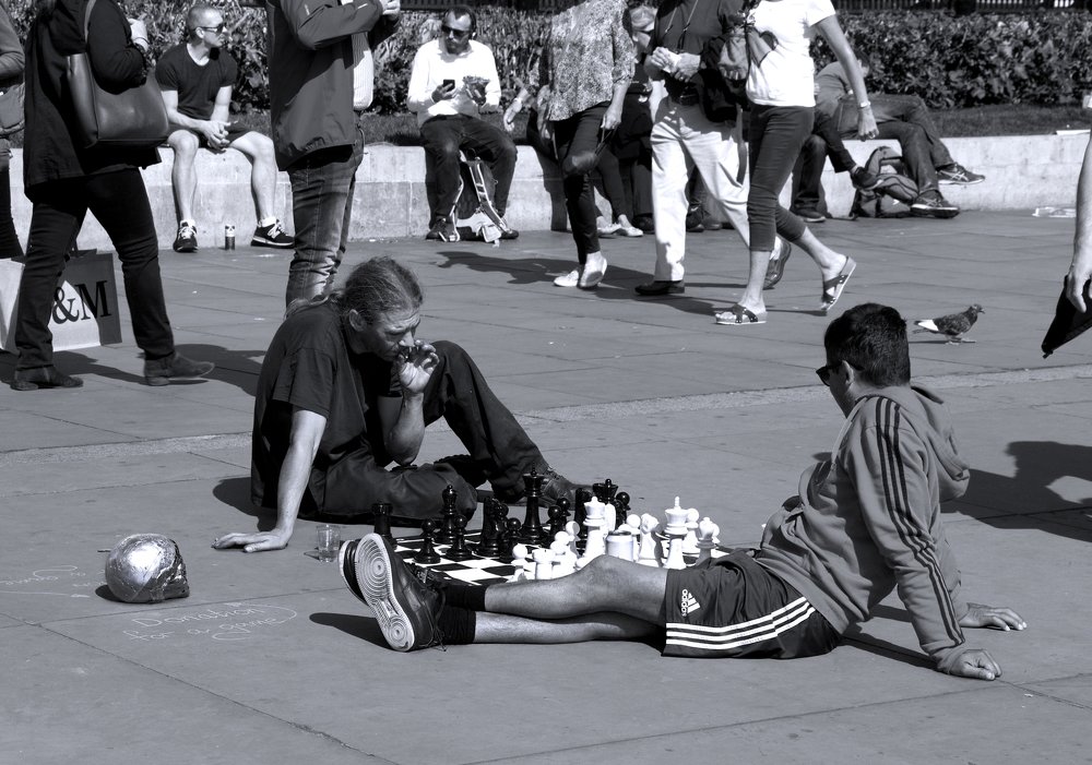Beggar plays chess to earn a living