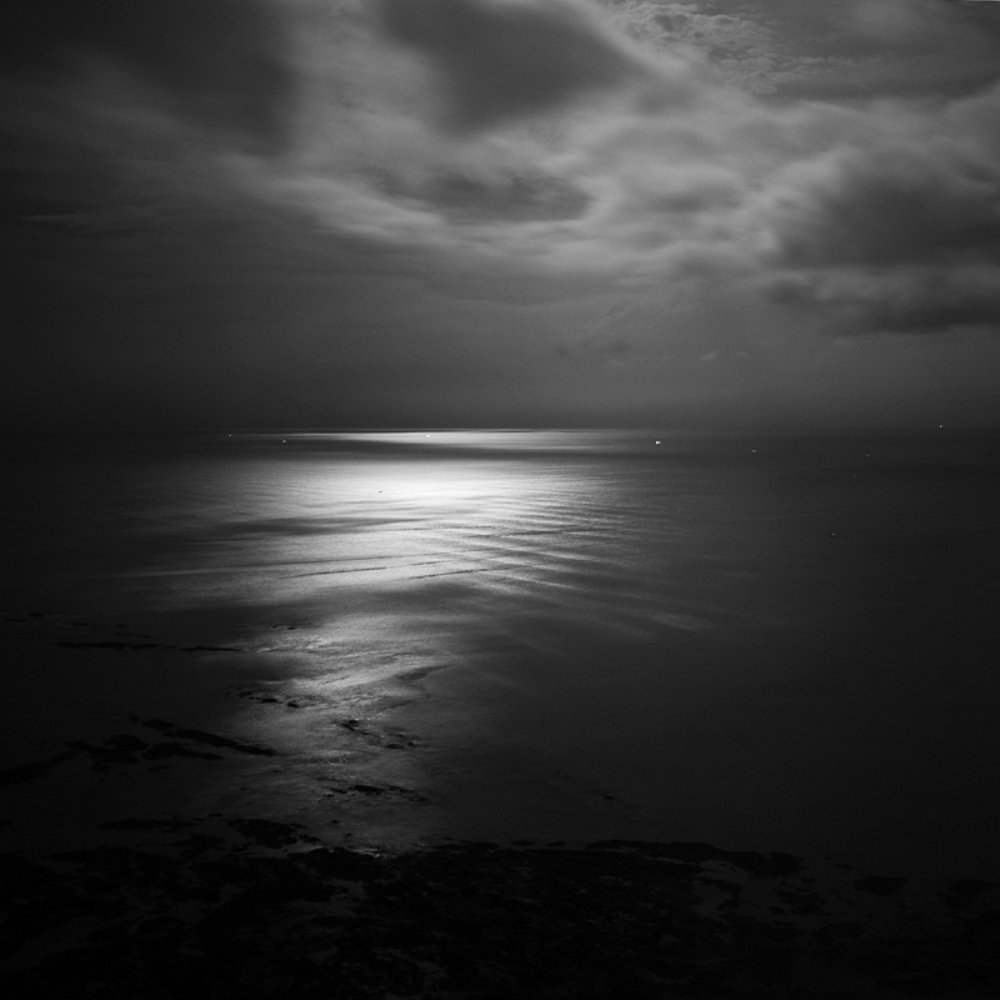 Тихий океан в лунную ночь с высоты птичьего полета...