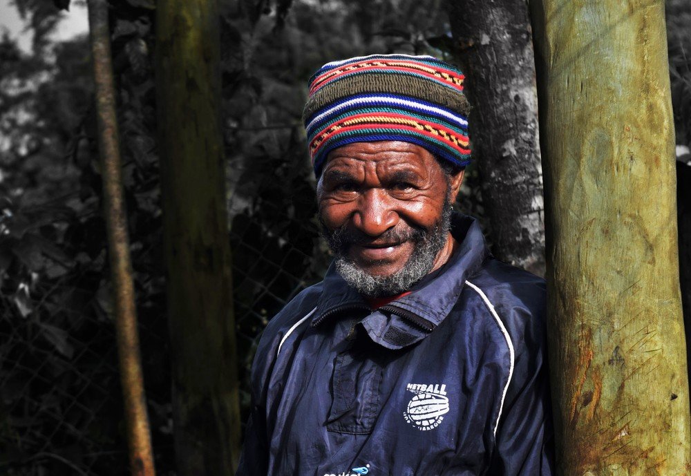 Papa with wool hat.