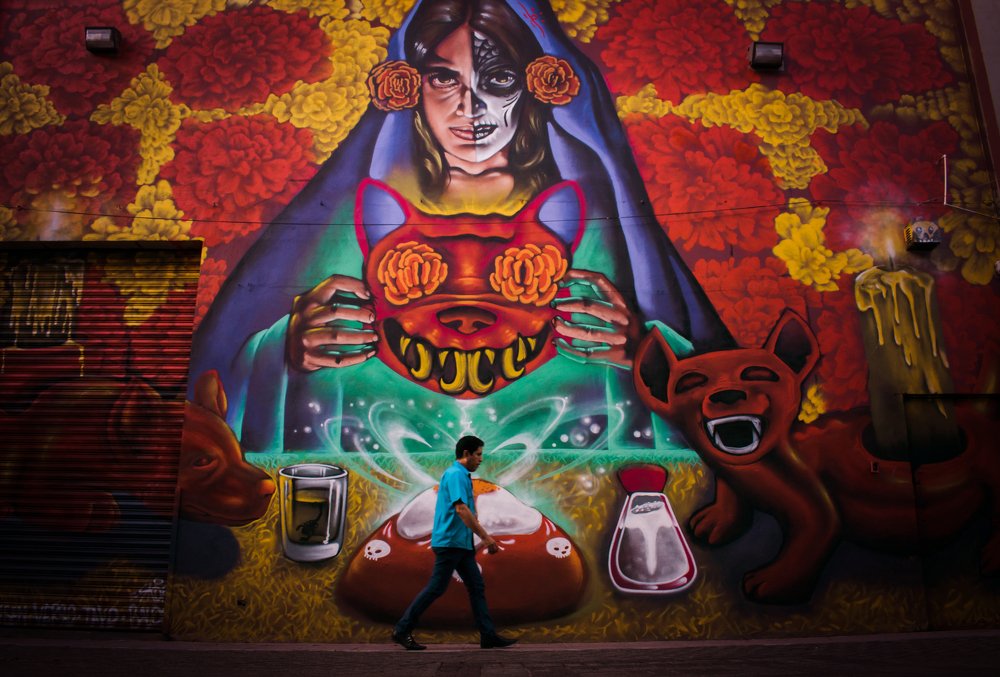 El mural de día de muertos, una tradición mexicana.