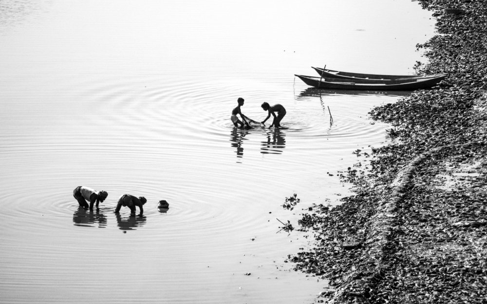 Fishing in the dried river