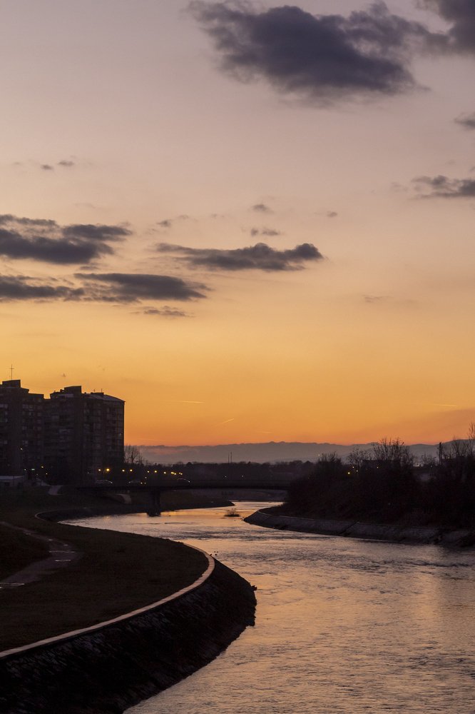 Sunset over river Nišava