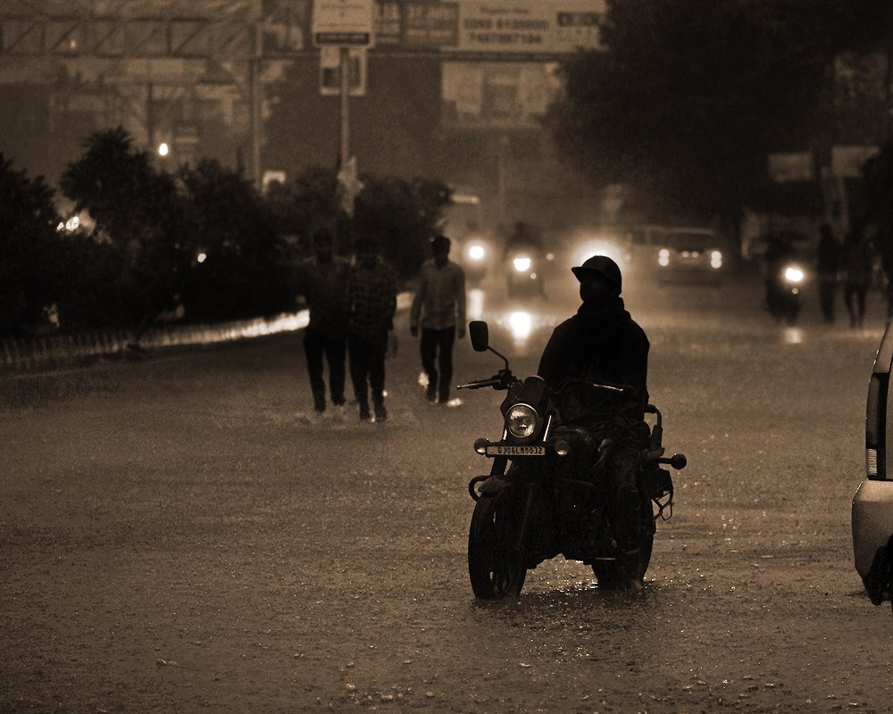 A biker in the monsoon