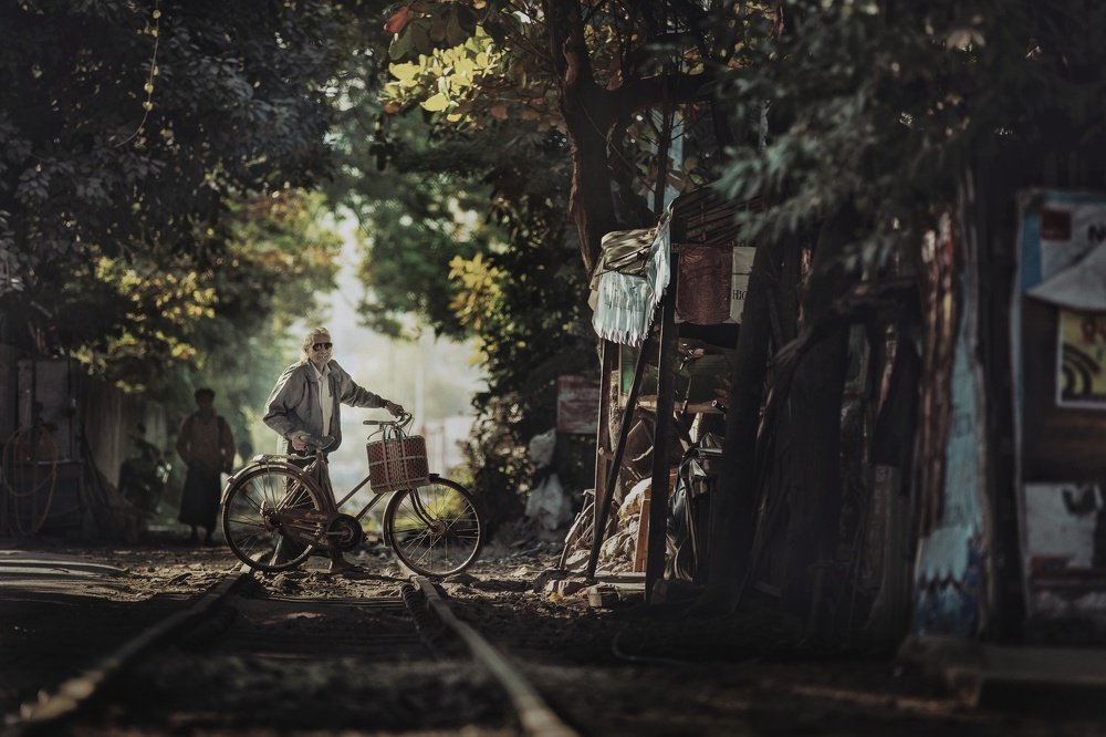 Life beside a railway track in a village at Myanmar