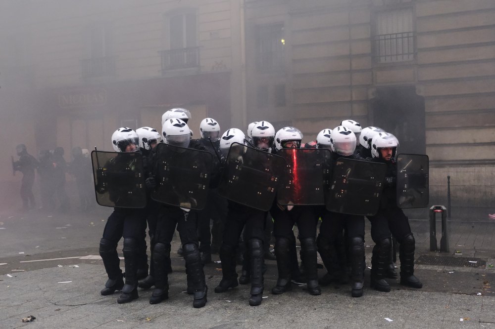 A day of national strike and protests in Paris, France