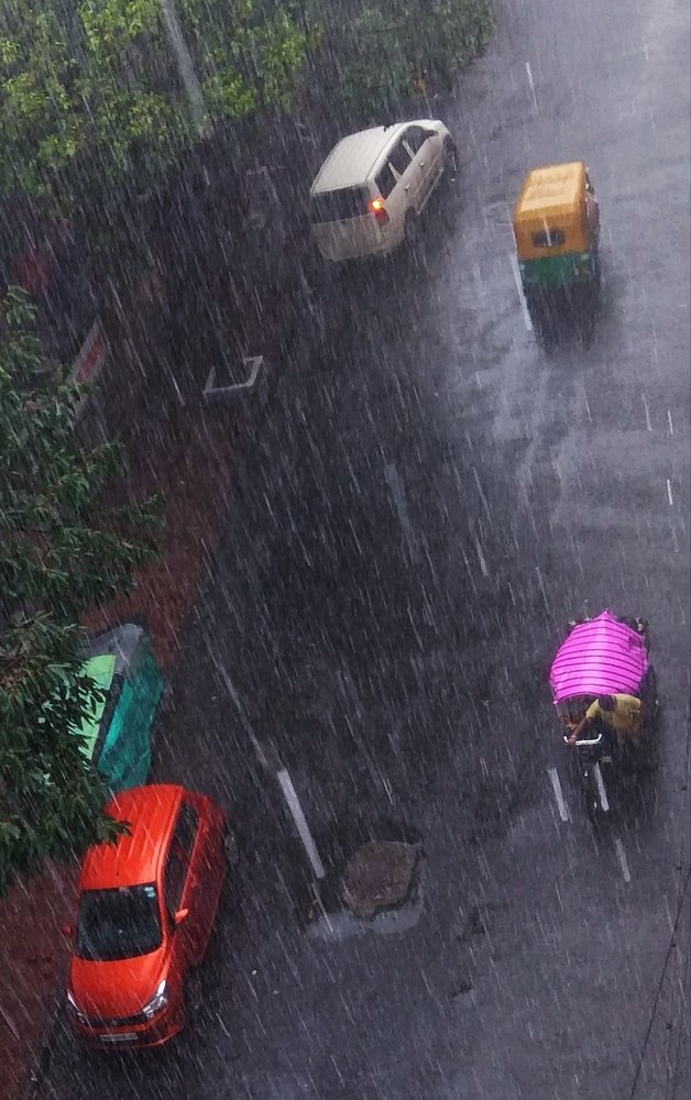 Motion of rain over the city.