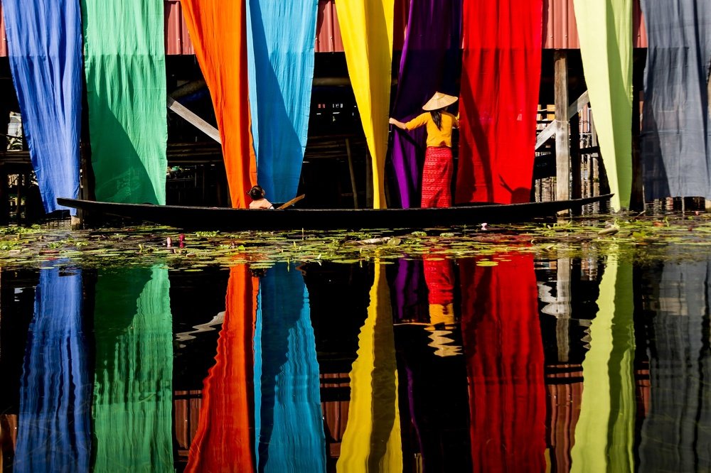 Sunning the dyed fabrics