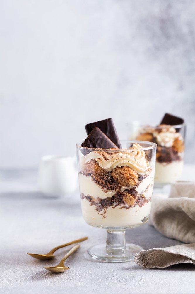 Homemade Italian dessert tiramisu with savoiardi and mascarpone,