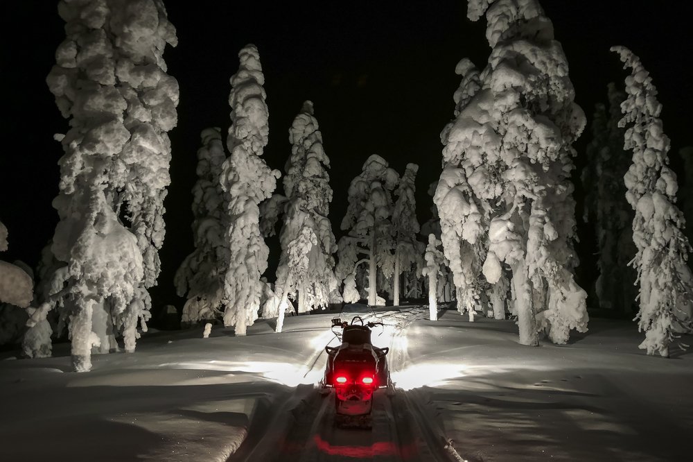 Snowmobiling at night