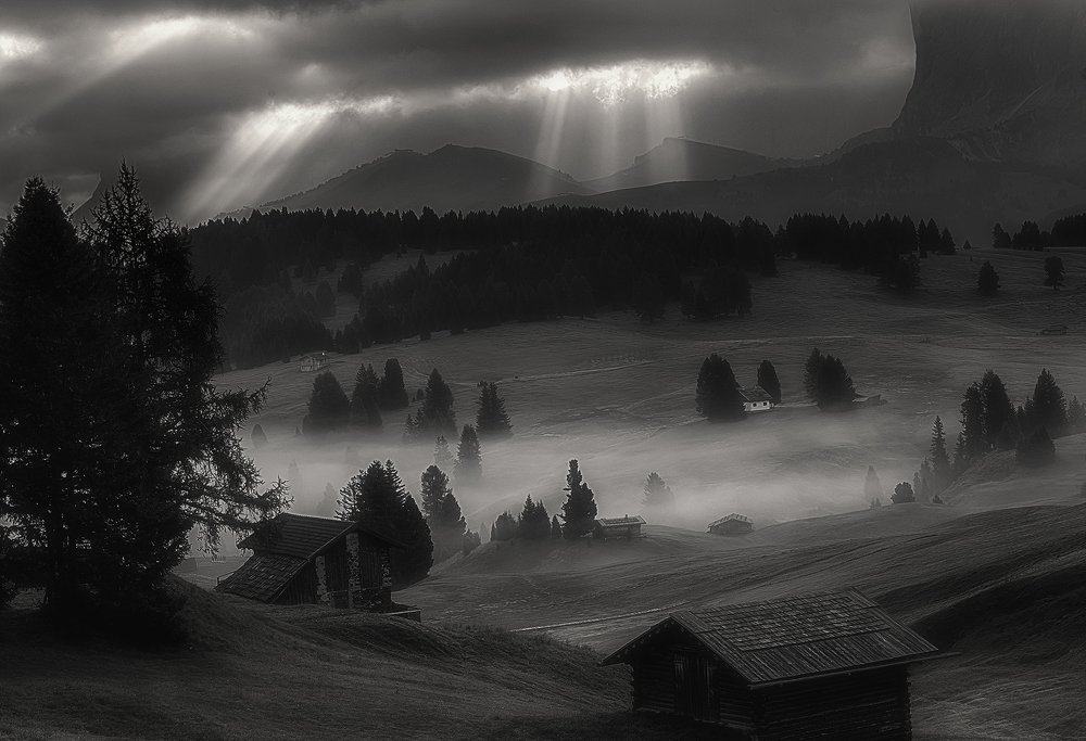 When the Heaven was opened above Alpe Di Siusi. BW.