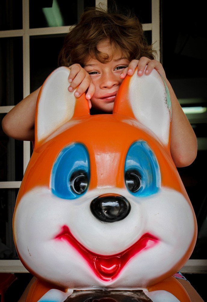 Facu riding his bunny