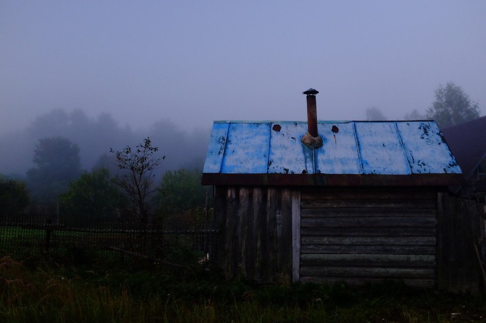 Раннее утро  в Деревне Жижица, Псковская область. Туман..
