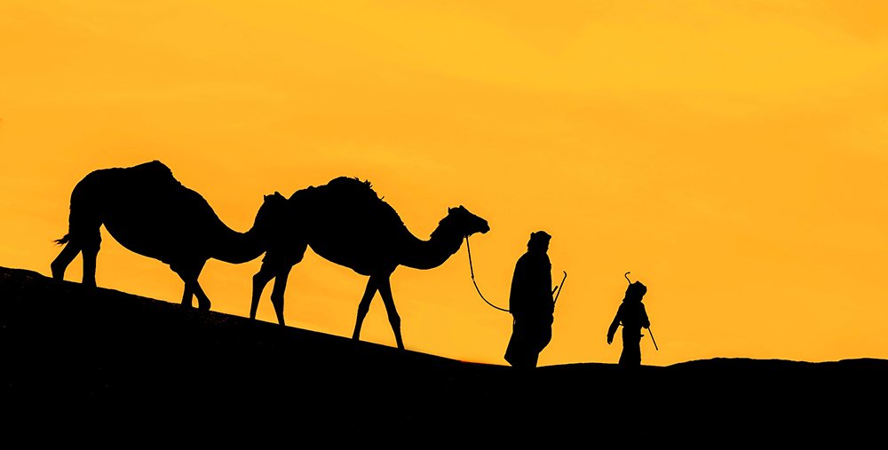 Son and father in the desert