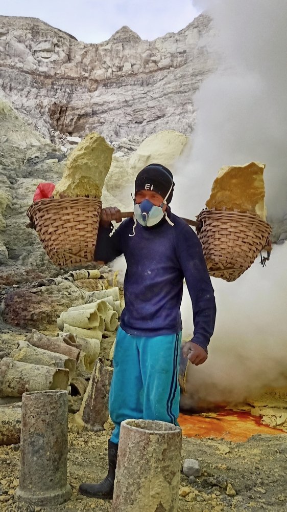 Sulfur mine workers.