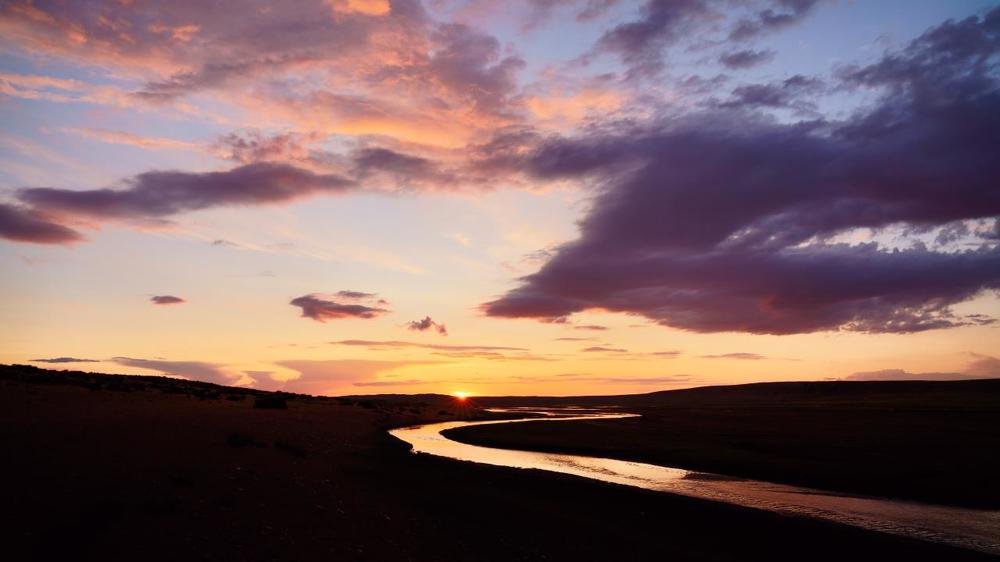 Beautiful sunset in the Mongolian meadow