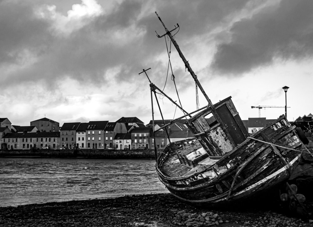 Wrecked boat in the city of Galway