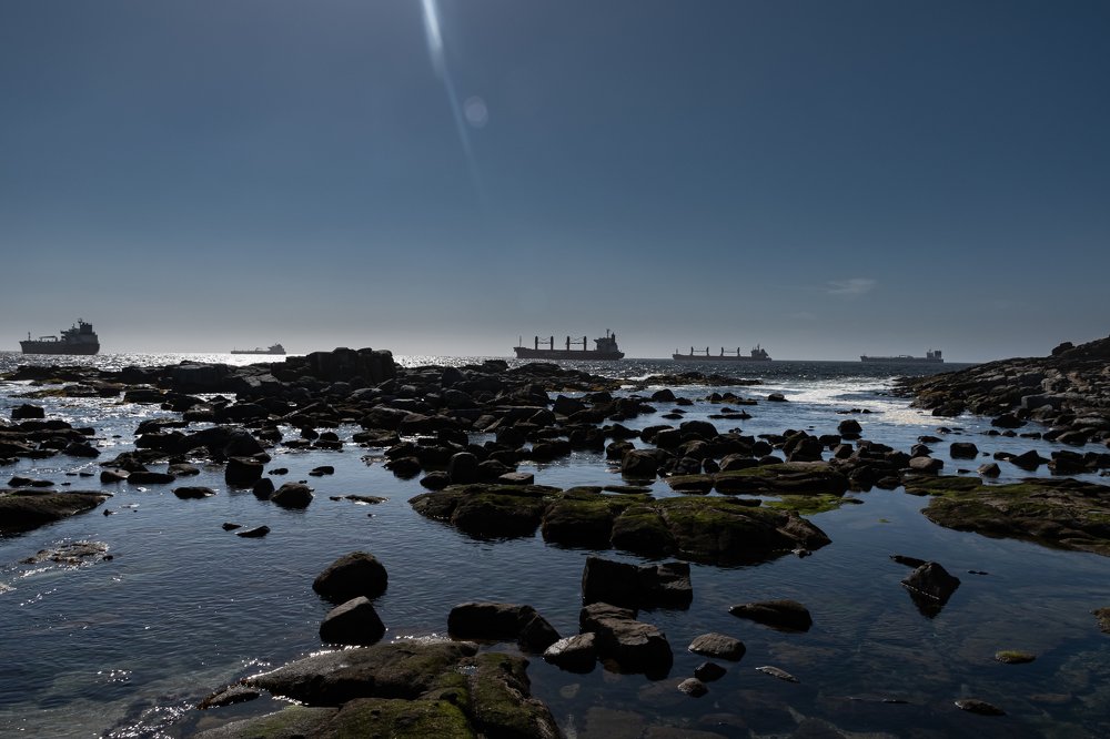 The coast of Chile with container ships