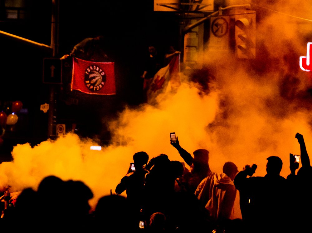 Raptors fans celebrating the Championship