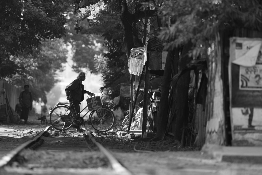 Life beside a railway track in a village at Myanmar