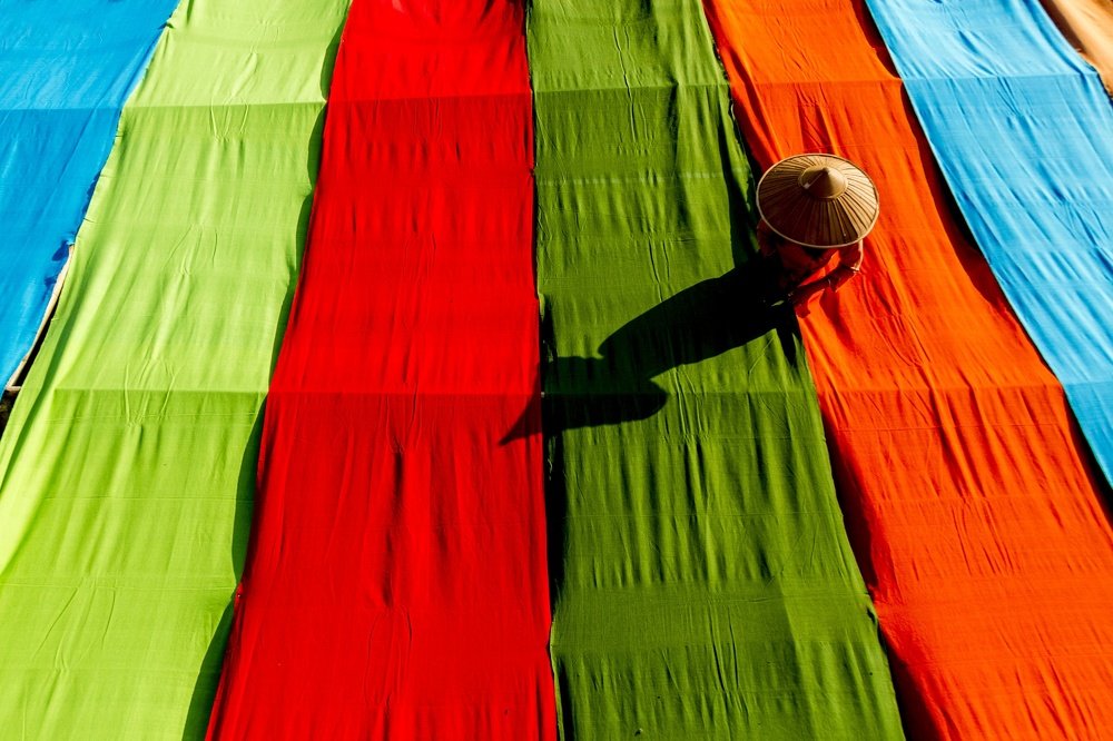 Sunning the dyed fabrics