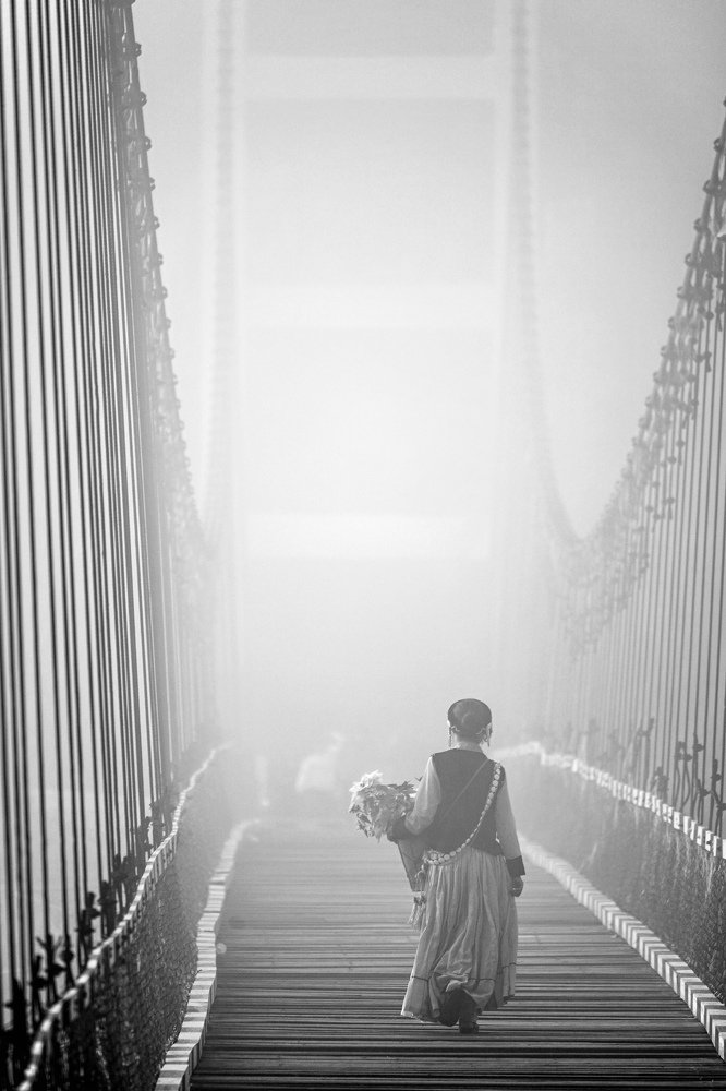 Walks under the misty morning