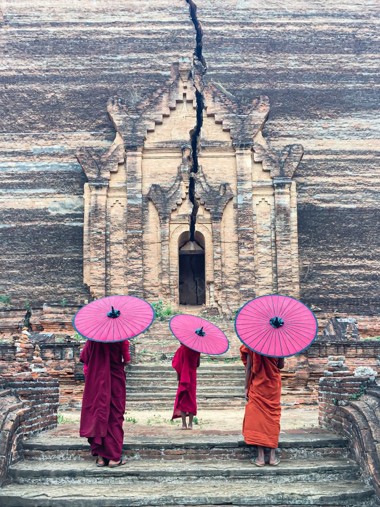 Three Novice Monks at Ancient Temple