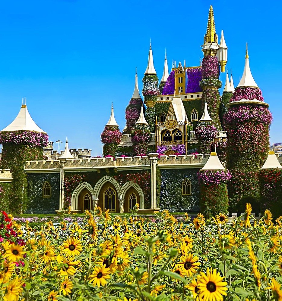 O Palácio em flores e seus girassóis